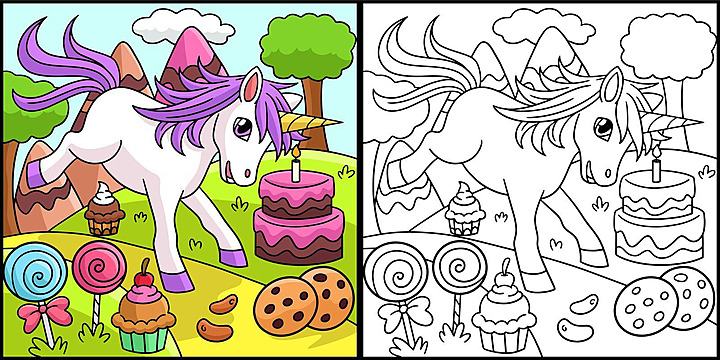 Candy land unicorn coloring page for children icon colouring coloring book vector book drawing unicorn drawing candy drawing png and vector with transparent background for free download