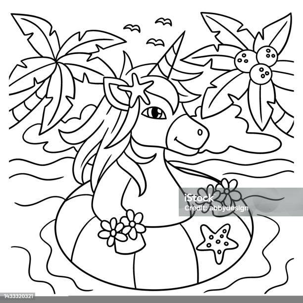 Unicorn in candy land coloring page for kids stock illustration
