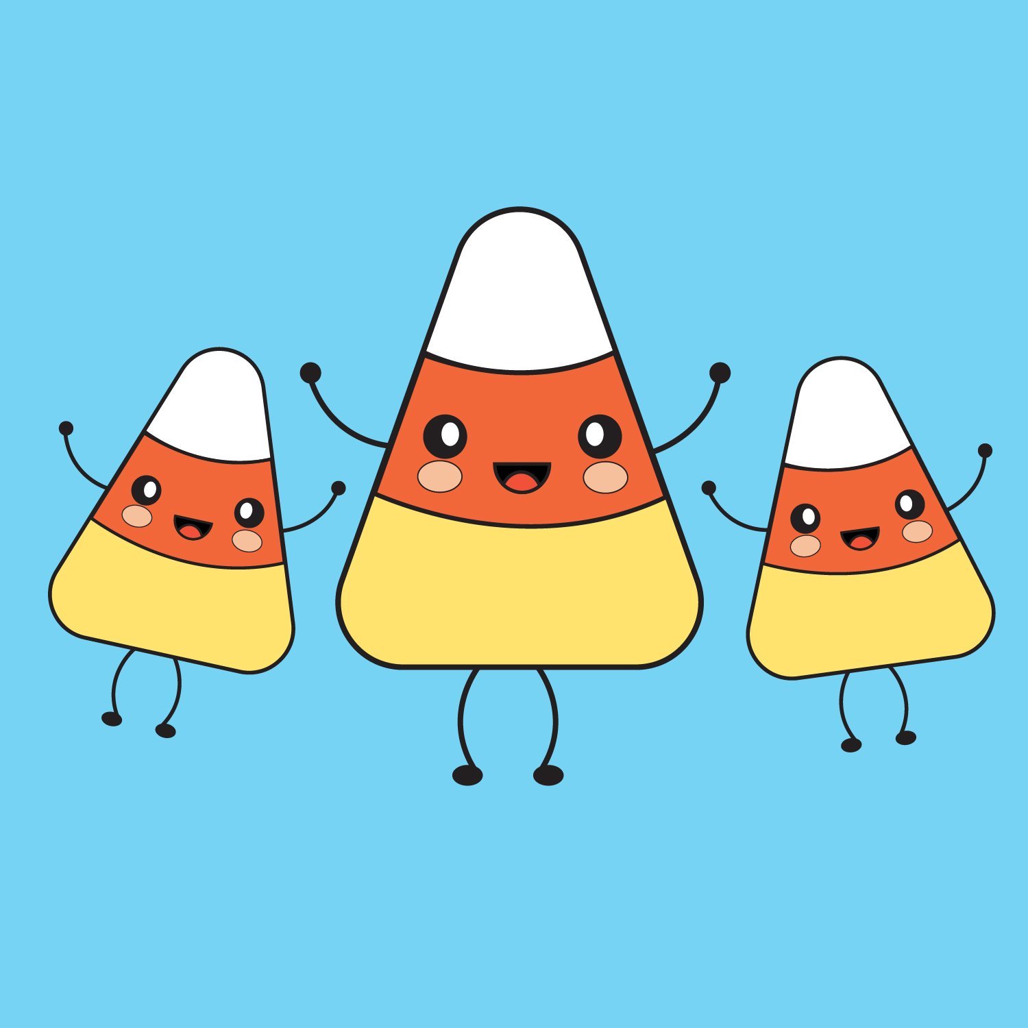 Candy corn cute kawaii cartoon emotions for kids free coloring pages