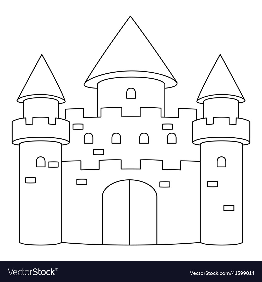 Unicorn castle coloring page isolated for kids vector image