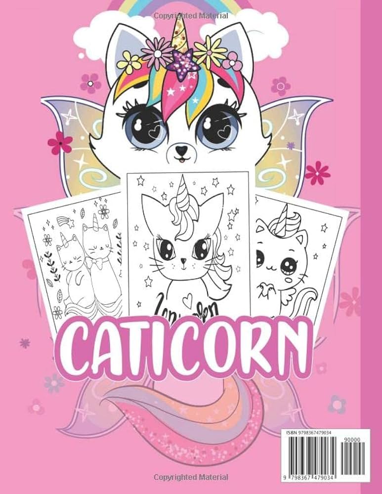 Cat unicorn coloring book for girls beautiful unicorn cat coloring book for girls kids and adults with adorable cartoon of caticorn mattos kelly books