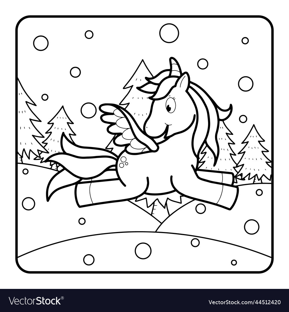 Christmas unicorn coloring page for kids vector image