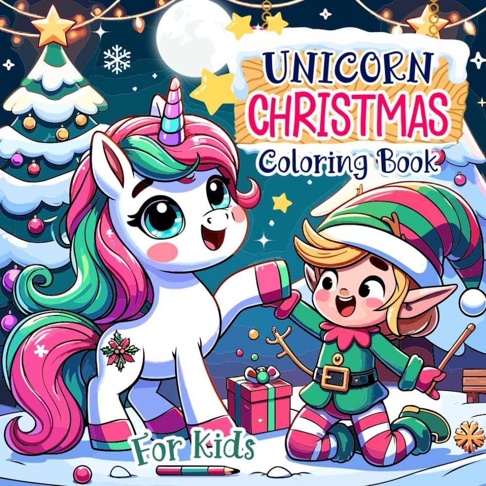 Unicorn christmas coloring book for kids contains simple cute and easy designs featuring christmas themes including charming santa claus images present for children aged