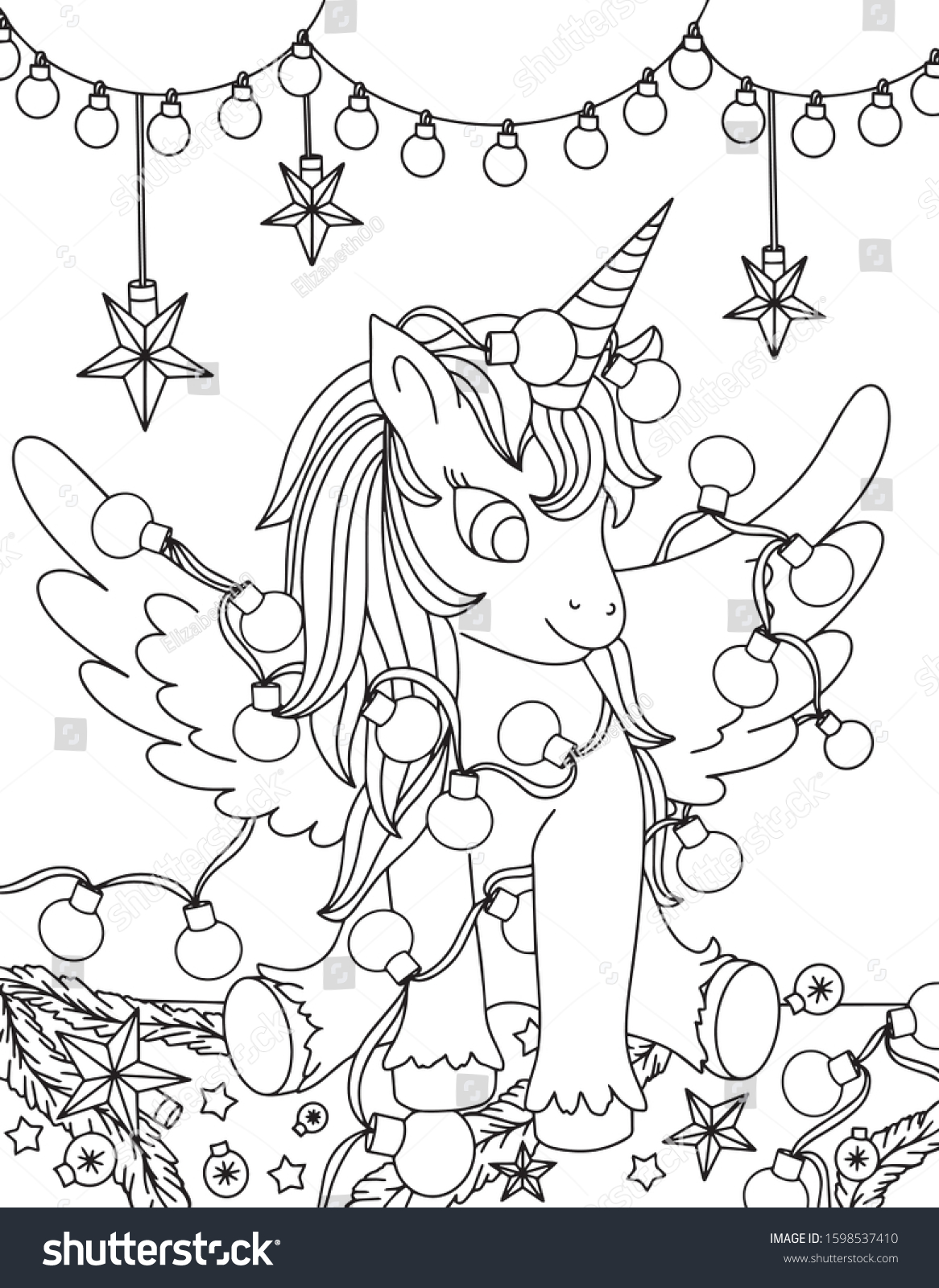 Merry christmas unicorn coloring hand drawn stock vector royalty free