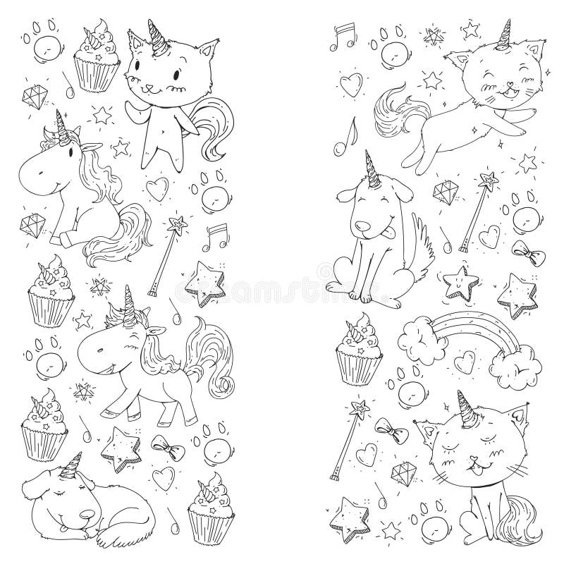 Unicorn cats dog horse pony vector image coloring page for children book kindergarten background for banners stock vector