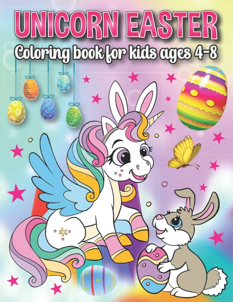 Unicorn easter coloring book for kids ages