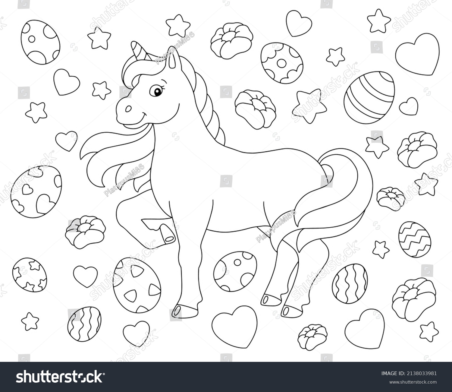 Lovely unicorn easter theme coloring book stock vector royalty free