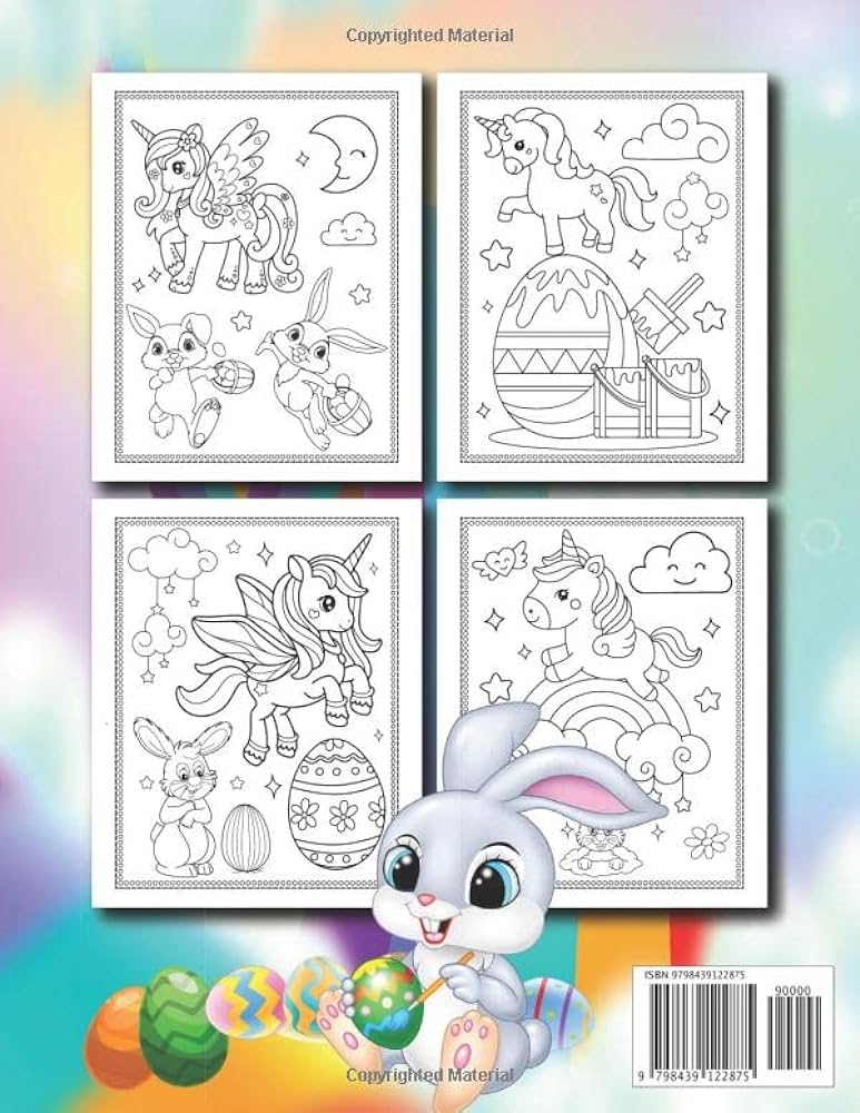 Unicorn easter coloring book for kids ages