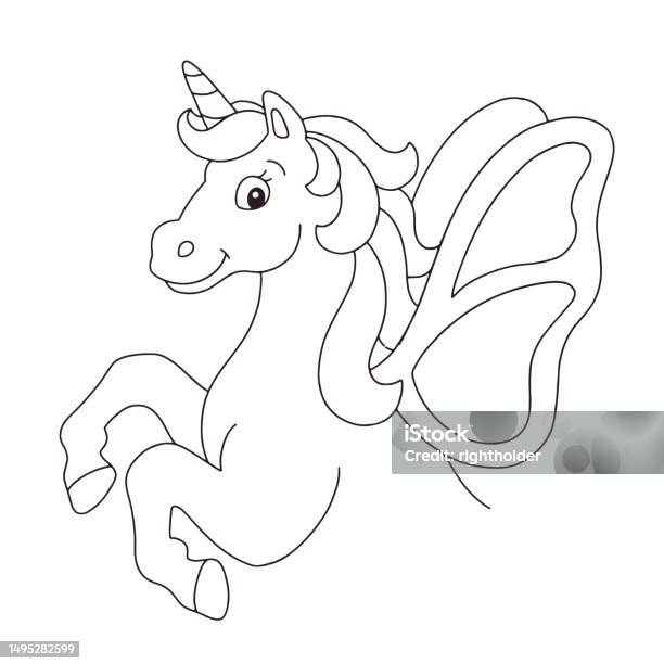 Magic fairy unicorn cute horse coloring book page for kids cartoon style vector illustration isolated on white background stock illustration