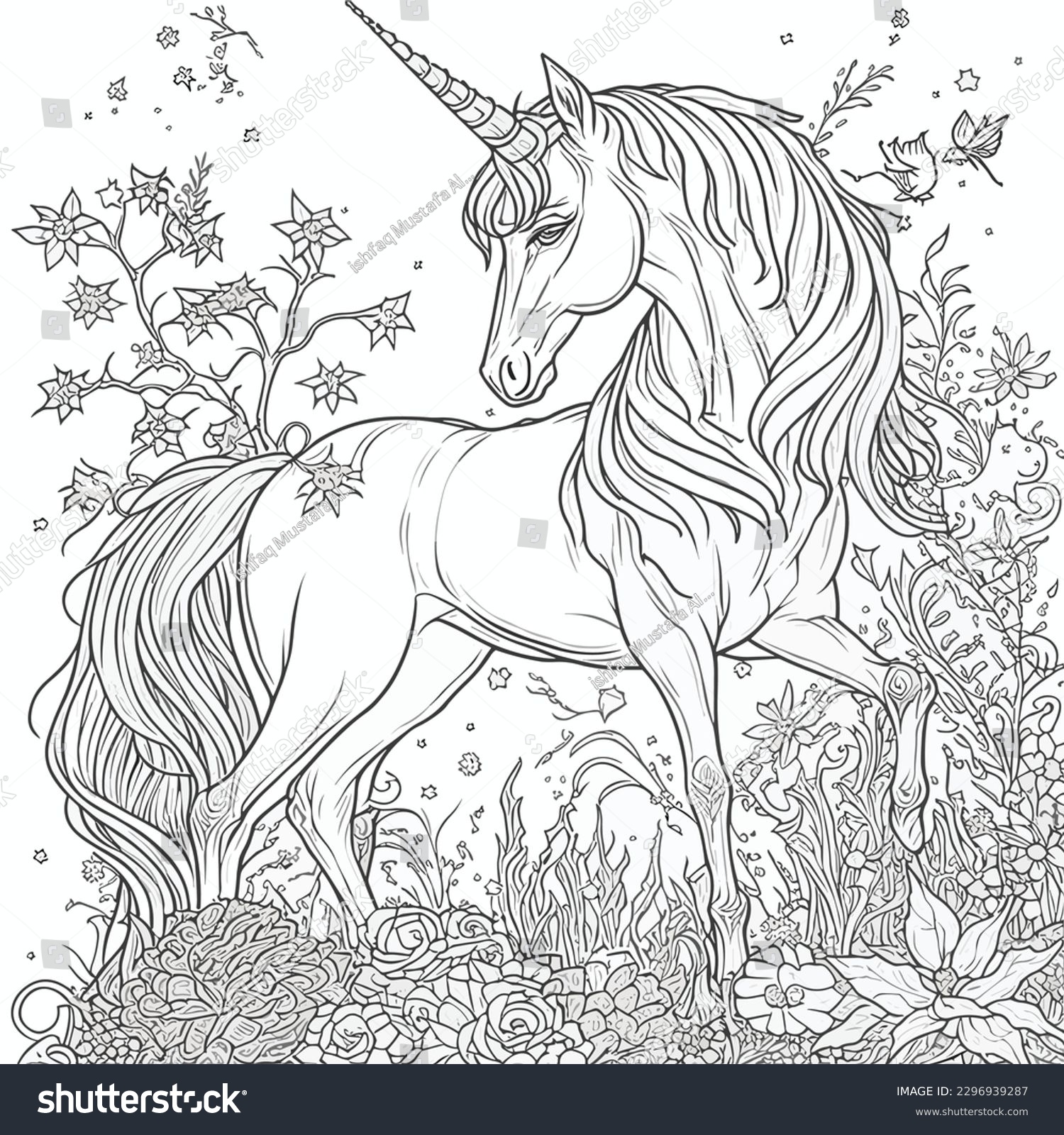 Unicorn coloring pages kids adults stock vector royalty free