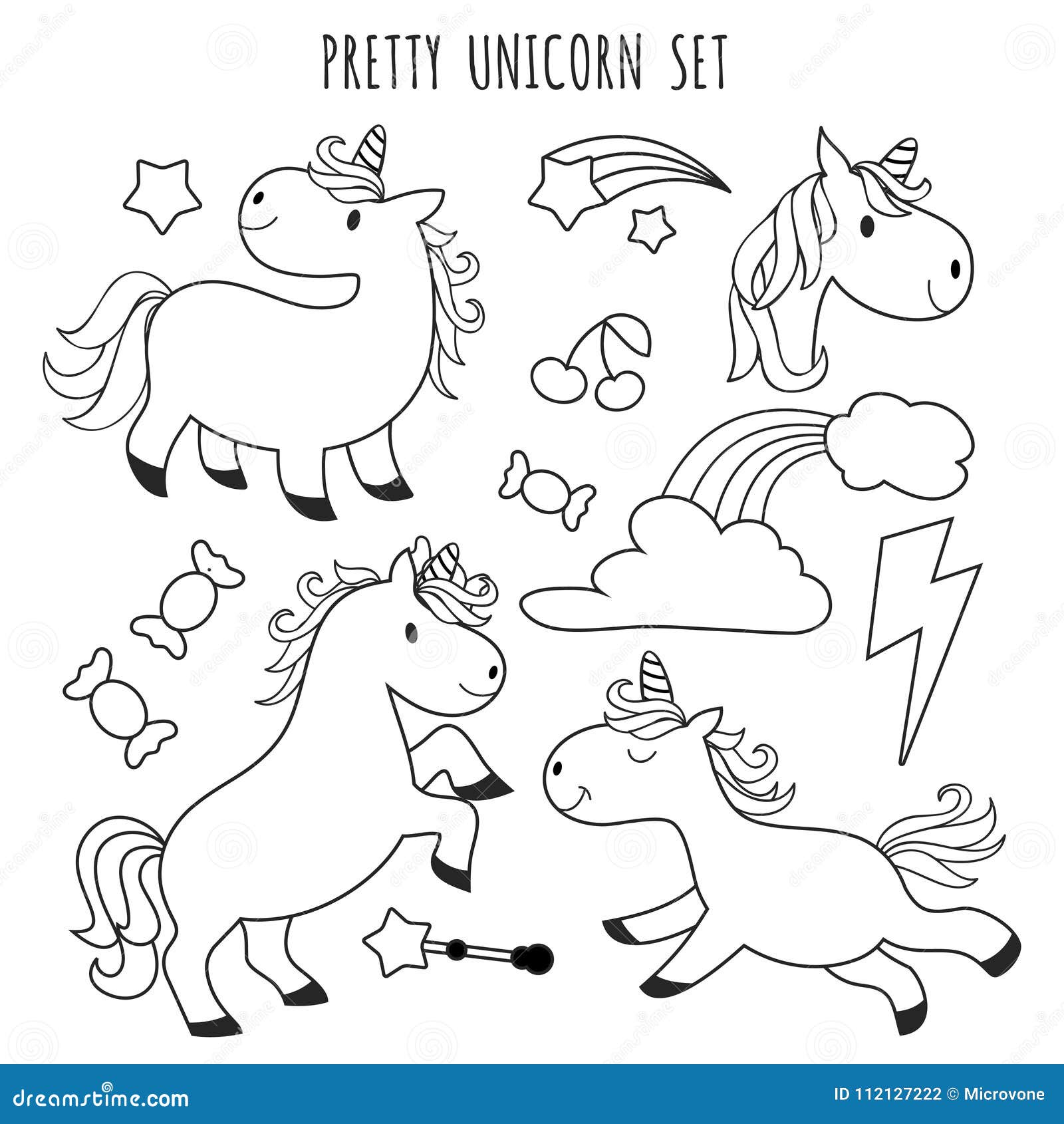 Kids coloring page unicorn set for coloring book stock vector