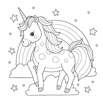 Free vector cute coloring book with unicorn