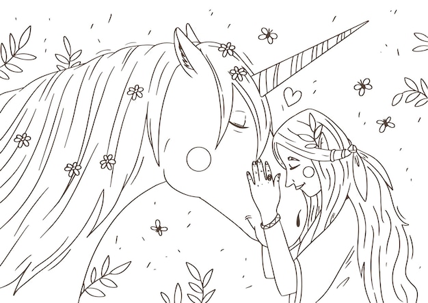 Premium vector coloring book for girls coloring unicorn elf coloring page elf and unicorn lovely coloring book