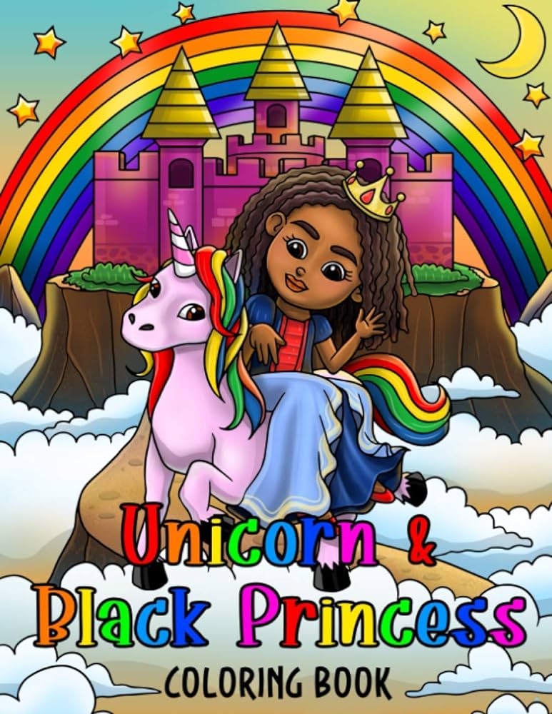 Unicorn black princess coloring book for little black brown african american girls with natural hair positive affirmations activity pages dot to dot black girls coloring books press merry