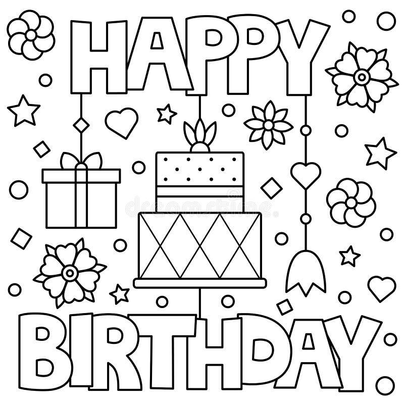 Coloring art happy birthday cake stock illustrations â coloring art happy birthday cake stock illustrations vectors clipart