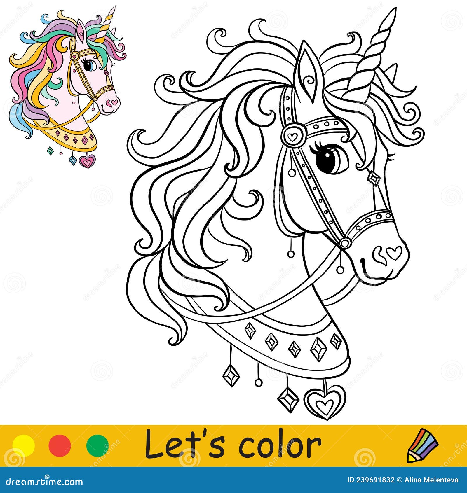 Coloring with template cute unicorn head vector illustration stock vector