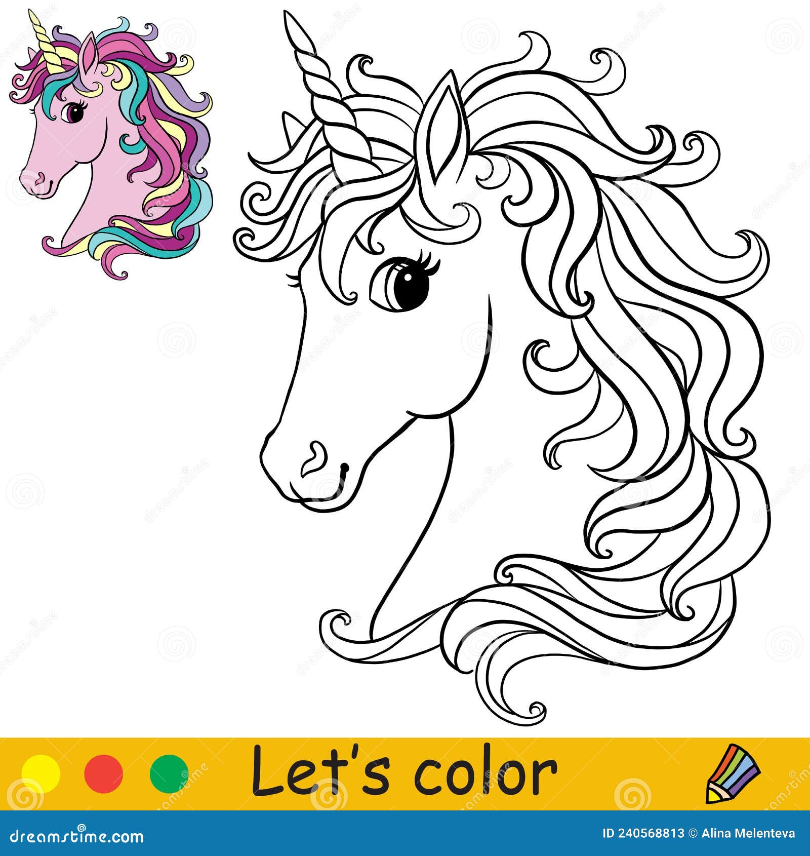 Coloring with template cute unicorn head vector illustration stock vector
