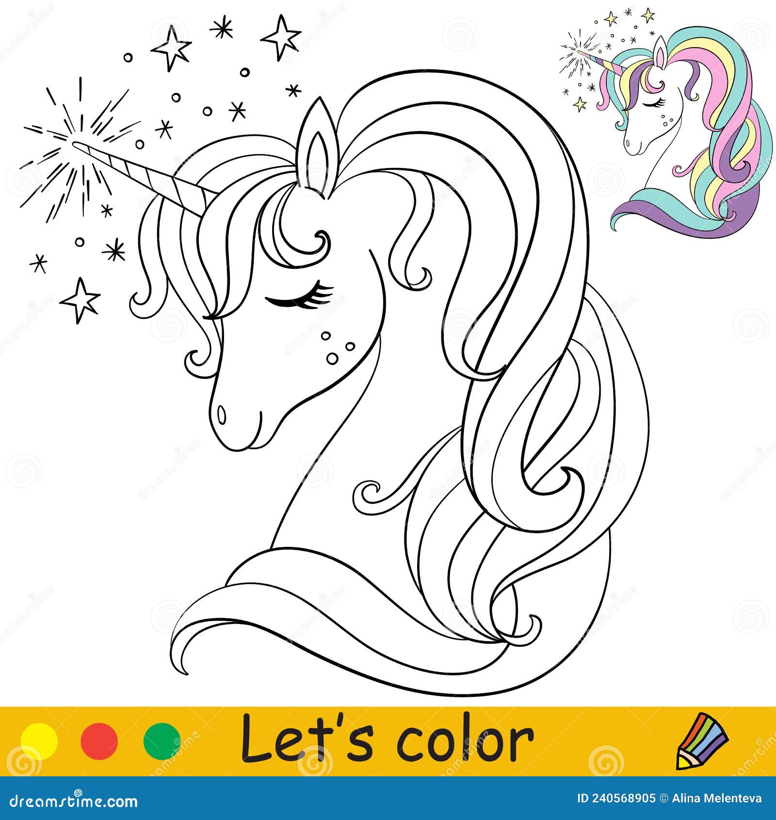 Coloring with template beautiful unicorn head vector illustration stock vector
