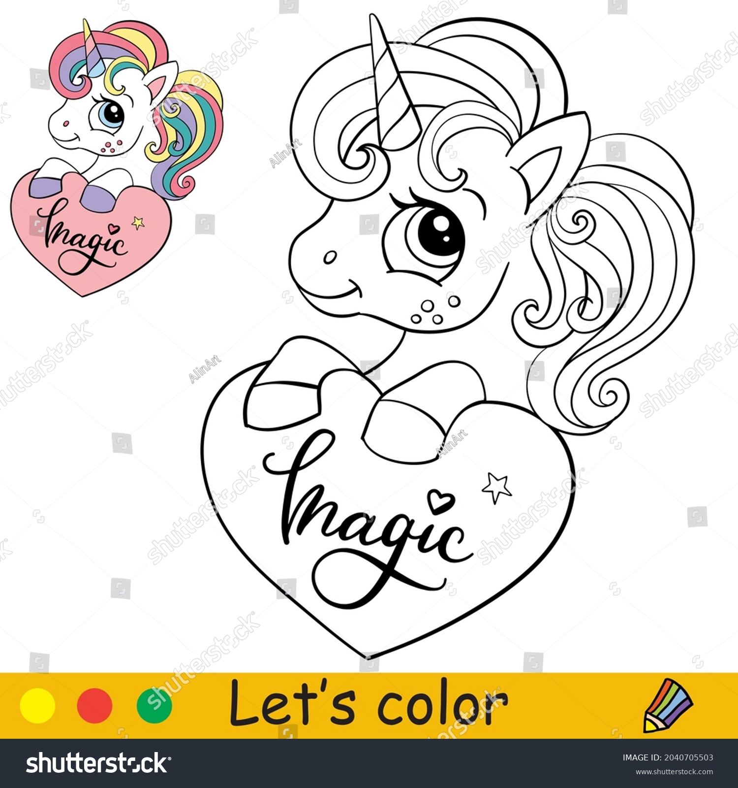 Stock vektor âcute little unicorn heart coloring bookâ bez autorskãch poplatkå