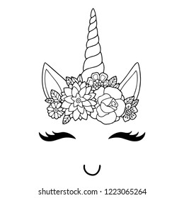 Lovely vector drawing unicorn horn mane stock