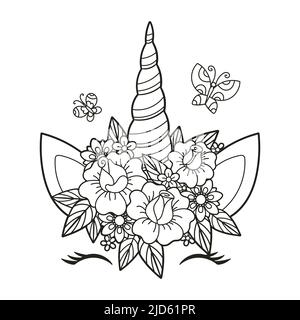 Simple coloring page unicorn magical animal vector artwork black and white coloring book pages for kids color and black and white version stock vector image art