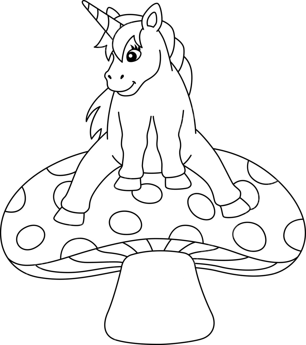 Unicorn sitting on a mushroom coloring isolated horn coloring book mushroom vector horn coloring book mushroom png and vector with transparent background for free download