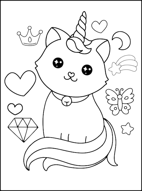 Premium vector a cat with a unicorn horn and a diamond on it