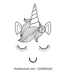 Hakuun lovely vector drawing unicorn horn mane liittyvã vektorikuva rojaltivapaa