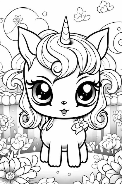 Premium ai image a coloring page of a little pony with a unicorn horn generative ai