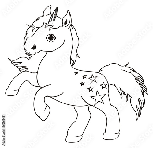 Horse animal cartoon stallion hooves neigh toy unicorn horn stars wings magic fairy tale fiction fantasy magic coloring illustration