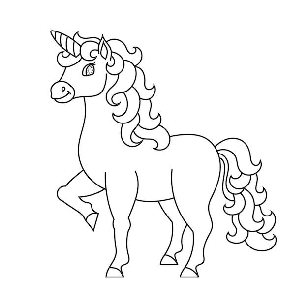 Premium vector cute unicorn magic fairy horse coloring book page for kids