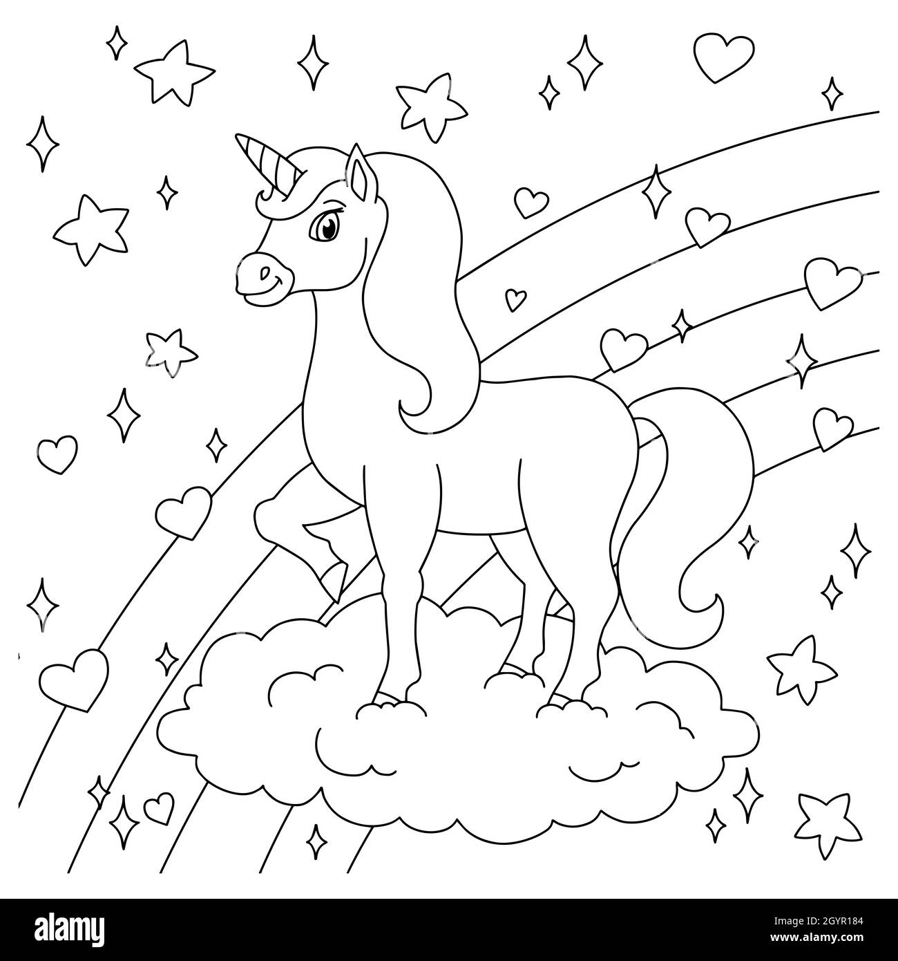 Magic fairy unicorn on cloud cute horse coloring book page for kids cartoon style vector illustration isolated on white background stock vector image art