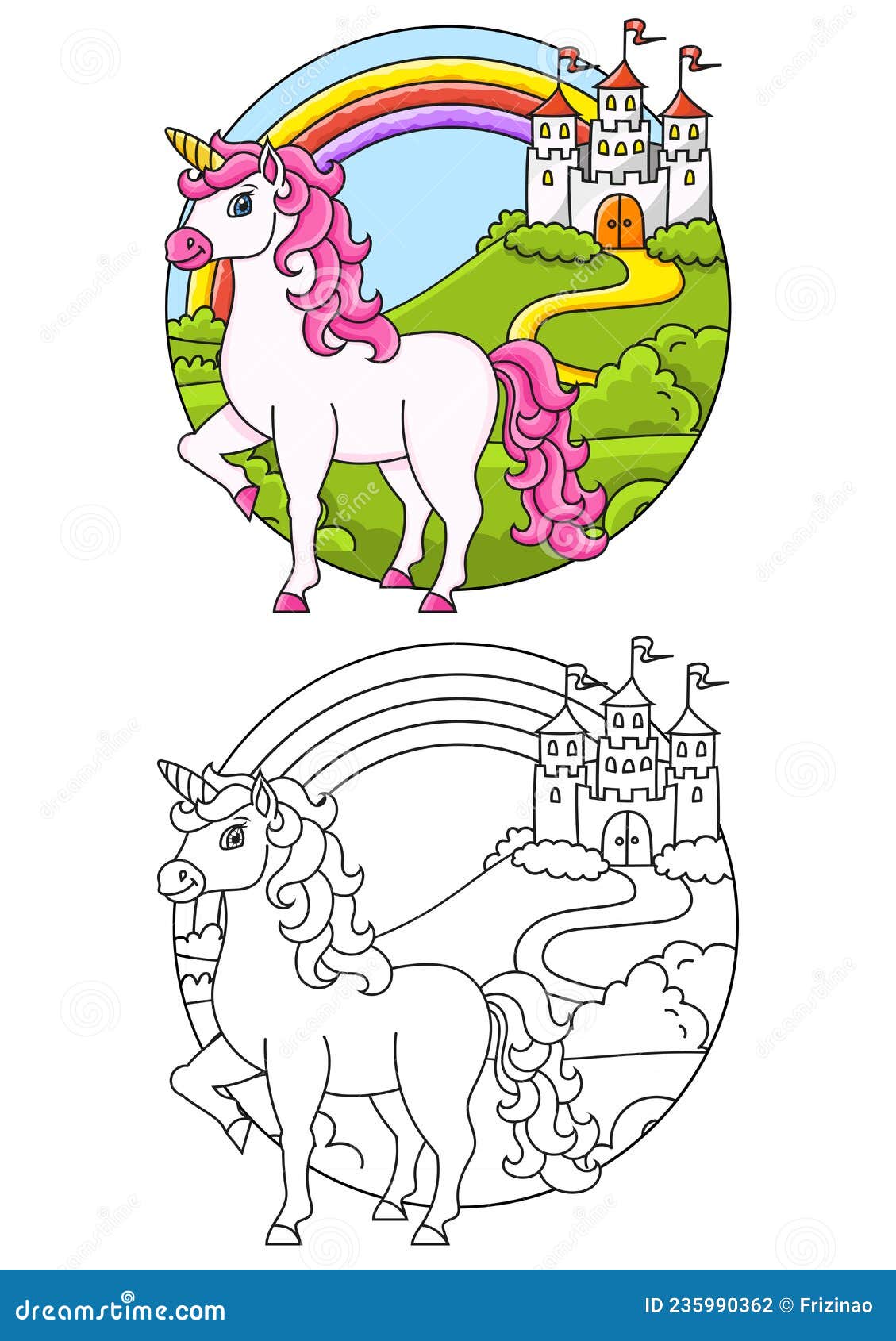 Cute unicorn magic fairy horse coloring book page for kids cartoon style stock vector