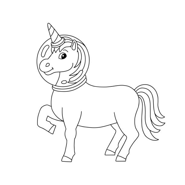 Magic fairy unicorn cute horse coloring book page for kids cartoon style character vector illustration isolated on white background stock illustration