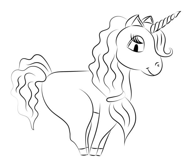 Unicorn coloring page concept vector magic horse with horn in line style for childrens coloring book cute girl unicorn stock illustration