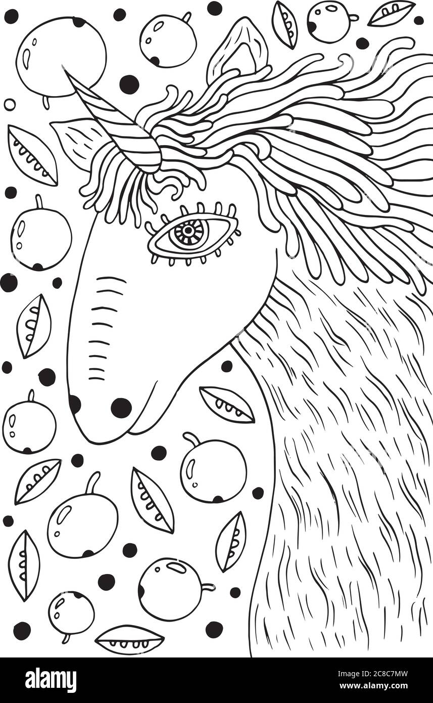 Unicorn horse coloring page for adults vector illustration stock vector image art