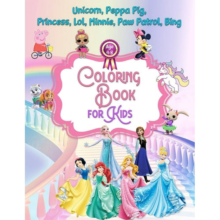 Coloring book for kids unicorn peppa pig princess lol minnie paw patrol bing paperback