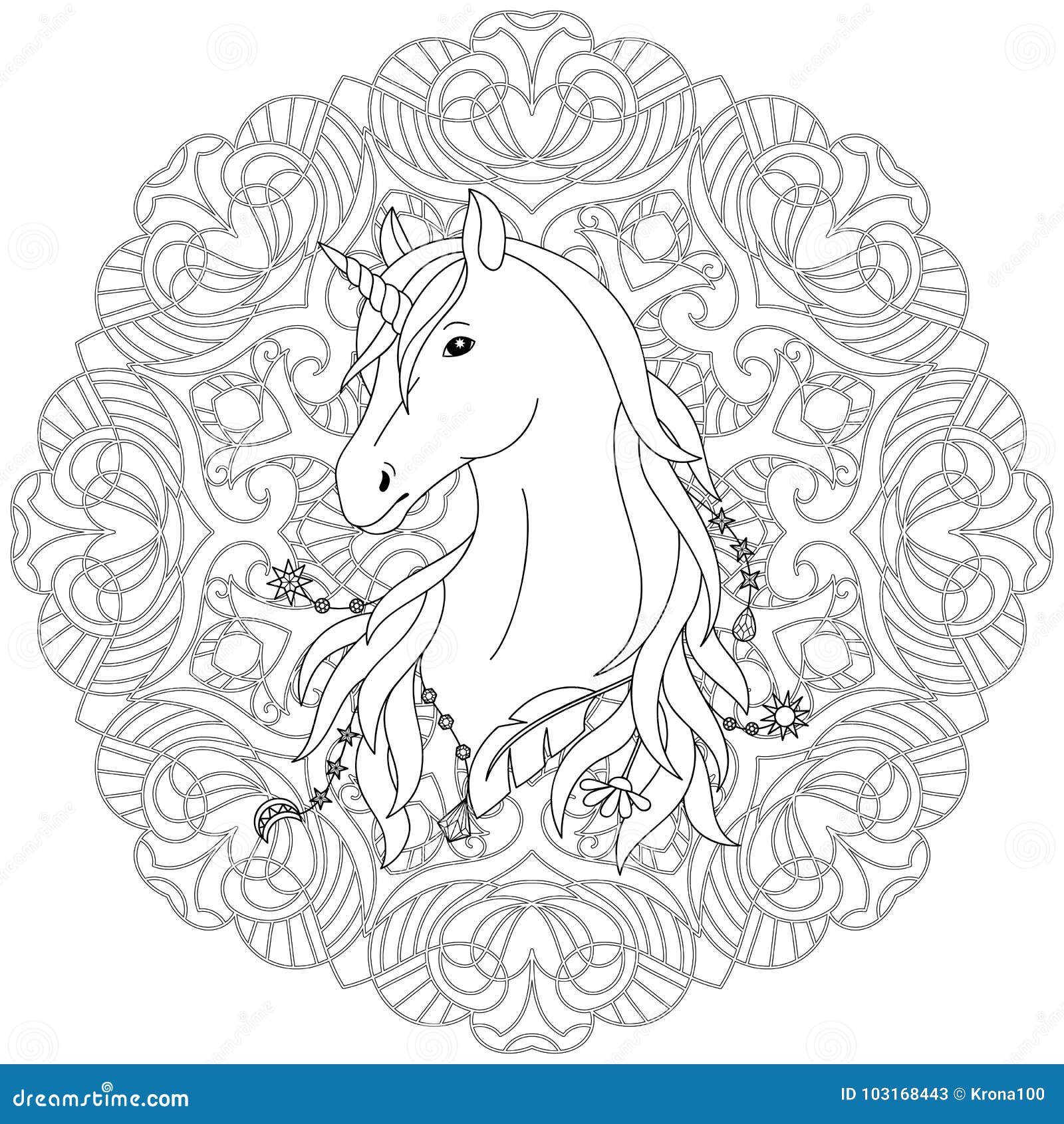 Unicorn tattoo coloring page stock vector