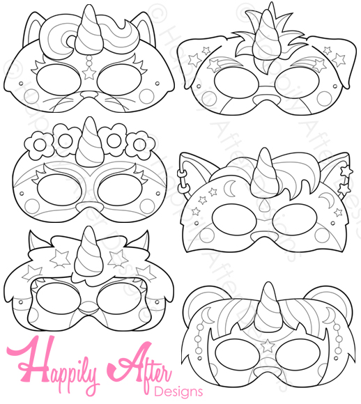 Unicorn animals printable coloring masks â happily after designs