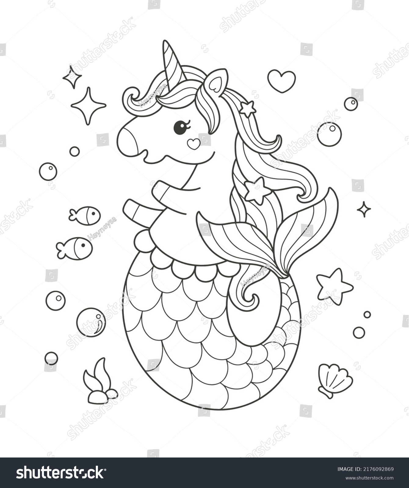 Cute mermaidcorn unicorn mermaid coloring page stock vector royalty free