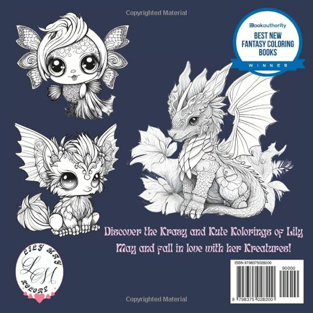 Fantasy kreatures a kawaii coloring book for adult and teens with cute dragons unicorns and mythicals animals grayscale coloring pages for relief cute kawaii kreatures coloring books may