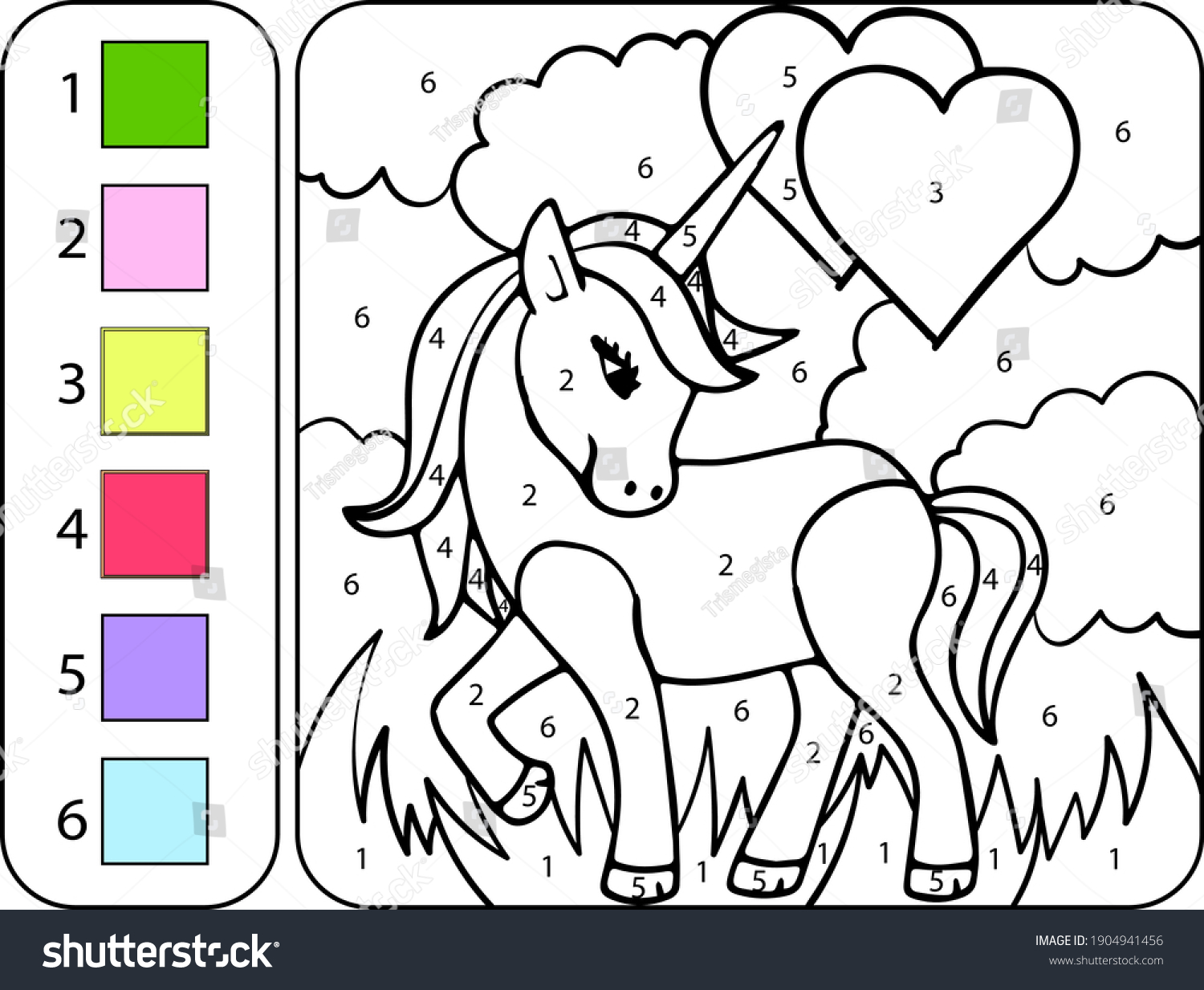Color cute beautiful unicorn by numbers stock vector royalty free