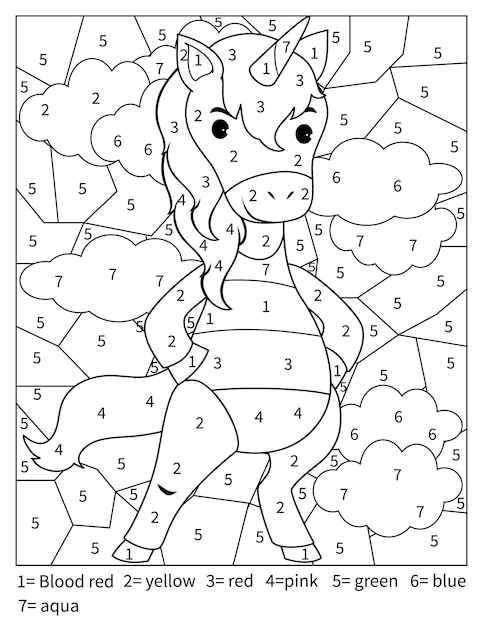 Premium vector unicorn color by number coloring page