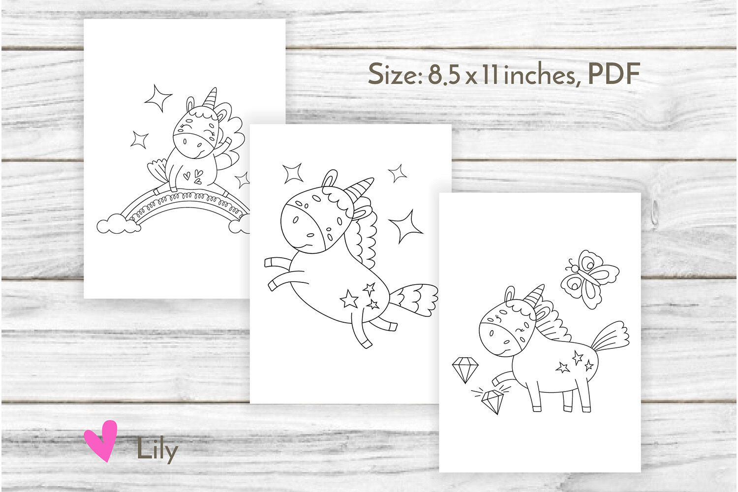 Unicorn coloring pages pdf by lily shop