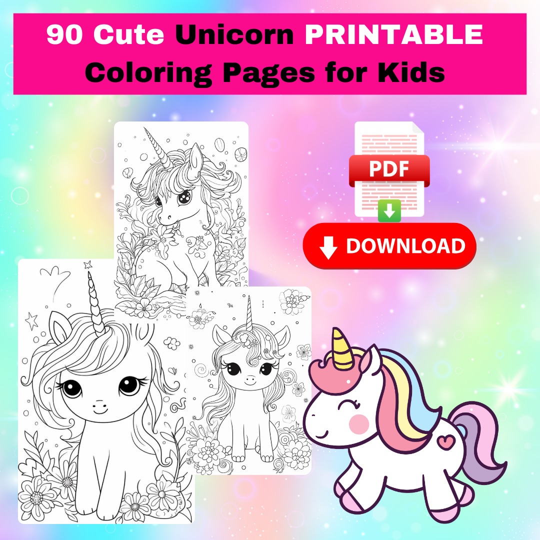 Cute unicorn printable coloring pages for kids pdf instant download hobbies toys books magazines childrens books on