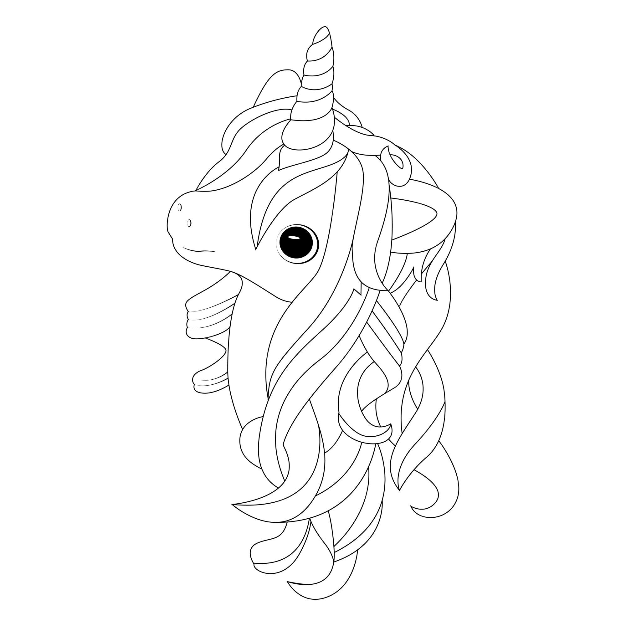 Premium vector cute unicorn portrait coloring book page