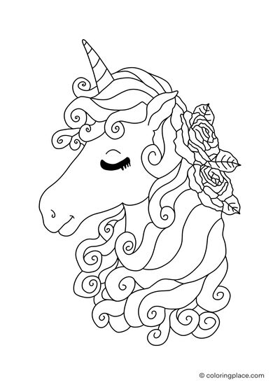 Unicorn portrait coloring place