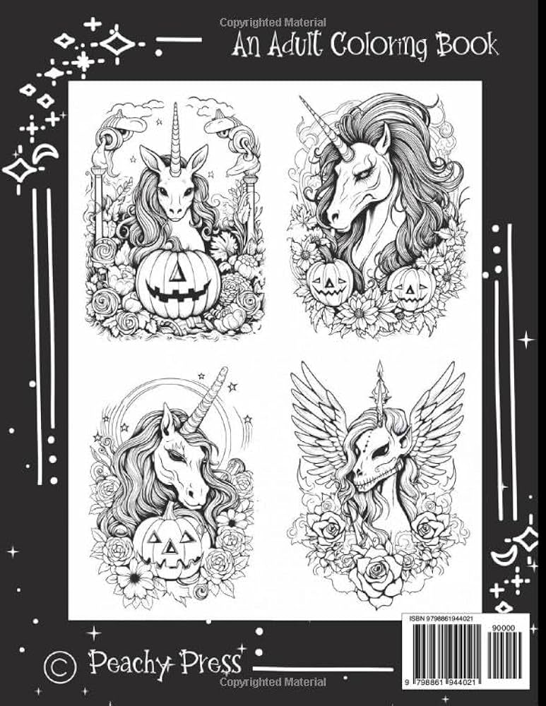 Unicorn fright on all hallows night spooktacular unicorn coloring designs for adults halloween themed coloring for stress relief adult coloring activity book press peachy books