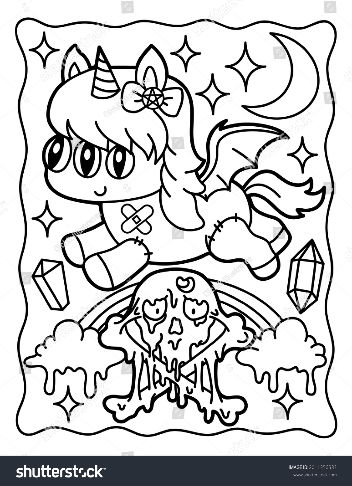 Halloween coloring page unicorn eyes stock illustration