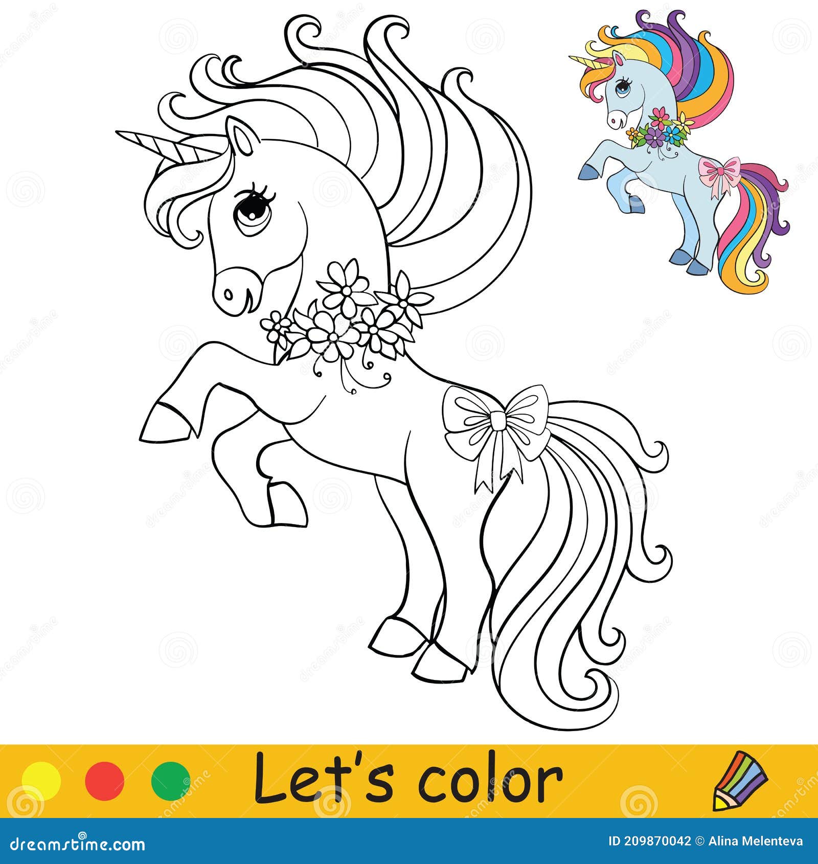 Coloring vector cute little unicorn with flowers stock vector